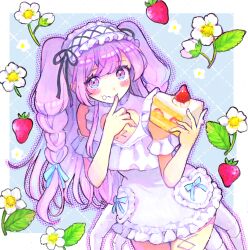 Rule 34 | 1girl, absurdres, amiya aranha, amiya aranha (1st costume), arthropod limbs, blush, braid, cake, clothing cutout, commission, crumbs, dress, extra legs, food, food on face, frilled dress, frills, fruit, hairband, heart cutout, highres, holding, holding cake, holding food, indie virtual youtuber, kanna nijiniji, leaning forward, lolita hairband, long hair, looking at viewer, second-party source, skeb commission, sleeveless, sleeveless dress, smile, solo, strawberry, traditional media, two side up, very long hair, virtual youtuber