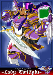 Rule 34 | armor, dark skin, highres, my little pony, my little pony: friendship is magic, personification, purple hair, shonuff44, sword, weapon
