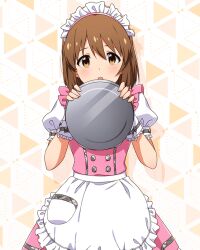 Rule 34 | 1girl, brown eyes, brown hair, hagiwara yukiho, idolmaster, idolmaster million live!, idolmaster million live! theater days, maid, maid headdress, official art, solo