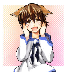 Rule 34 | 1girl, alto-00, animal ears, blush, brown eyes, brown hair, dog ears, highres, miyafuji yoshika, open mouth, solo, strike witches, world witches series