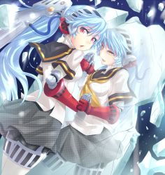 Rule 34 | android, aqua hair, atlus, different reflection, dual persona, holding hands, ice, kitayama miuki, labrys (persona), megami tensei, persona, persona 4, persona 4: the ultimate in mayonaka arena, red eyes, reflection, school uniform, shadow (persona), shadow labrys, shin megami tensei, skirt, yellow eyes