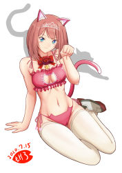 Rule 34 | 1girl, animal ears, ark royal (kancolle), artist logo, bell, blue eyes, blunt bangs, bob cut, bow, bra, cameltoe, cat, cat cutout, cat ear panties, cat ears, cat lingerie, cat tail, choker, cleavage cutout, clothing cutout, commentary request, dated, flower, frilled bra, frilled panties, frills, full body, groin, hairband, jingle bell, kantai collection, looking at viewer, meme attire, moke ro, navel, neck bell, panties, paw pose, pink bra, pink panties, red bow, red flower, red hair, red rose, rose, short hair, side-tie panties, silhouette, simple background, solo, tail, thighhighs, tiara, underwear, underwear only, white background, white thighhighs