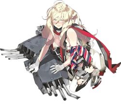 Rule 34 | 10s, beret, blonde hair, gloves, hat, kantai collection, looking at viewer, machinery, mole, mole under eye, official art, richelieu (kancolle), scarf, solo, torn clothes, transparent background