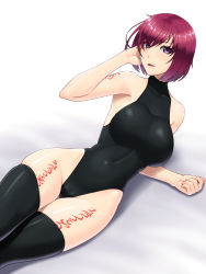 Rule 34 | 1girl, abu, black leotard, black thighhighs, breasts, heattech leotard, highleg, highleg leotard, highres, large breasts, leotard, looking at viewer, nel zelpher, open mouth, purple eyes, red hair, short hair, star ocean, star ocean till the end of time, tattoo, thighhighs, turtleneck
