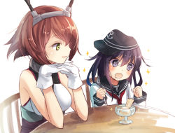Rule 34 | 10s, 2girls, akatsuki (kancolle), bad id, bad pixiv id, black eyes, black hair, brown hair, drooling, food, gloves, green eyes, hairband, hat, ice cream, kantai collection, multiple girls, mutsu (kancolle), nunucco, open mouth, personification, sparkle, spoon