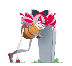 Rule 34 | 1girl, :d, arthropod girl, asymmetrical footwear, bee girl, bee movie, black bow, boots, bow, brown sweater, colored skin, double bun, ernestitor, frilled bow, frills, grass, green eyes, grey footwear, grey hair, grey skin, hair bow, hair bun, highres, hololive, hololive indonesia, insect girl, kureiji ollie, leaning on object, mary janes, mismatched footwear, multicolored hair, open mouth, parody, pink hair, red footwear, red hair, shoes, simple background, smile, smug, stitched face, stitches, sweater, symbol-shaped pupils, tombstone, turtleneck, virtual youtuber, white background, yellow eyes, yellow sweater, zombie