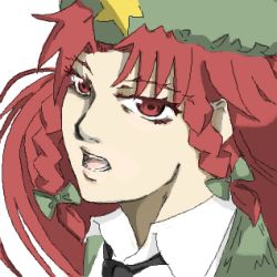 Rule 34 | 1girl, bad id, bad pixiv id, close-up, embodiment of scarlet devil, female focus, hat, hikora, hong meiling, lowres, oekaki, red hair, simple background, solo, touhou, white background