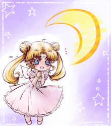 Rule 34 | 1990s (style), 1girl, bad id, bad pixiv id, bead bracelet, beads, bishoujo senshi sailor moon, blonde hair, blue eyes, bracelet, crescent, crescent facial mark, crescent moon, double bun, dress, facial mark, hair ornament, hairpin, jewelry, long hair, moon, own hands clasped, own hands together, princess, princess serenity, retro artstyle, seguchi-sama, shoes, smile, solo, star (symbol), tears, tsukino usagi, twintails