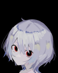 Rule 34 | 1girl, absurdres, black background, copyright request, grey hair, highres, no mouth, portrait, red eyes, short hair, simple background, sirayukisiu, solo