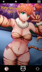 Rule 34 | 1girl, absurdres, animal costume, animal ears, animal print, armpits, asymmetrical hair, bikini, breasts, chinese zodiac, creatures (company), cucarachaaa, game freak, gen 1 pokemon, green eyes, highres, large breasts, legs, misty (pokemon), navel, nintendo, orange hair, pokemon, pokemon (anime), pokemon (classic anime), pokemon rgby, ponytail, side ponytail, smile, solo, striped, swimsuit, tail, thick thighs, thighhighs, thighs, thong, tiger costume, tiger ears, tiger girl, tiger print, tiger stripes, tiger tail, year of the tiger