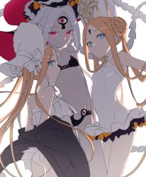 Rule 34 | 3girls, abigail williams (fate), abigail williams (swimsuit foreigner) (fate), abigail williams (swimsuit foreigner) (first ascension) (fate), abigail williams (swimsuit foreigner) (second ascension) (fate), abigail williams (swimsuit foreigner) (third ascension) (fate), ass, backlighting, bare shoulders, bikini, black bikini, black bow, black jacket, blonde hair, blue eyes, bonnet, bow, braid, braided bun, braided hair rings, breasts, collarbone, colored skin, double bun, dress swimsuit, fate/grand order, fate (series), feb itk, forehead, hair bow, hair bun, hair rings, hat, jacket, keyhole, long hair, looking at viewer, miniskirt, mitre, multiple bows, multiple girls, multiple persona, navel, off shoulder, one-piece swimsuit, open clothes, open jacket, orange bow, parted bangs, red eyes, sidelocks, simple background, skirt, small breasts, swimsuit, thighs, third eye, twin braids, twintails, very long hair, white background, white bikini, white bow, white hair, white headwear, white one-piece swimsuit, white skin