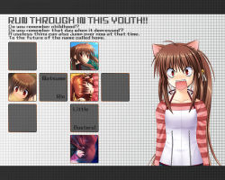 Rule 34 | angry, animal ears, brown hair, cat ears, english text, engrish text, little busters!, long hair, na-ga, natsume rin, non-web source, ponytail, ranguage, red eyes, wallpaper