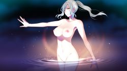 Rule 34 | 1girl, blush, breasts, edwalda the black princess, floating hair, game cg, groin, large breasts, legs, long hair, looking away, navel, nipples, no pussy, nude, partially submerged, ponytail, sagara riri, serious, simple background, solo, standing, thighs, tokeidai no jeanne: jeanne u00e0 la tour d&#039;horloge, water, white hair, yellow eyes