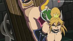 Rule 34 | 1boy, 1girl, animated, animated gif, armlet, ass, bare shoulders, big nose, black thighhighs, blonde hair, bowsette, breasts, doggystyle, evil grin, evil smile, facial hair, green shell, green shell (mario), grin, hanging breasts, hetero, hinca-p, horns, huge breasts, large breasts, mario, mario (series), monster girl, mustache, naughty face, nintendo, nipples, rape, sex, sex from behind, sharp teeth, smile, spiked armlet, spiked shell, spiked tail, tagme, tail, teeth, thighhighs, thighs, yellow tail