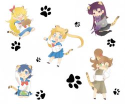Rule 34 | 1990s (style), 5girls, aino minako, animal ears, bishoujo senshi sailor moon, chibi, hino rei, kino makoto, mizuno ami, multiple girls, tail, tsukino usagi