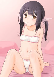 Rule 34 | 1girl, absurdres, black hair, blush, breasts, brown eyes, fate/kaleid liner prisma illya, fate (series), feet out of frame, female focus, hair ornament, hair ribbon, hairclip, highres, indoors, long hair, looking at viewer, miyu edelfelt, ribbon, sirokohi, small breasts, solo, underwear, underwear only