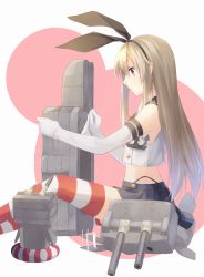 Rule 34 | 10s, 1girl, anchor hair ornament, bad id, bad pixiv id, blonde hair, blue skirt, cleaning, elbow gloves, gloves, hair ornament, hairband, highres, kantai collection, leyte, lifebuoy, long hair, profile, rensouhou-chan, shimakaze (kancolle), sitting, skirt, striped clothes, striped thighhighs, swim ring, thighhighs, white gloves, yellow eyes