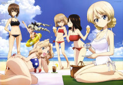 Rule 34 | 10s, 6+girls, :d, ;o, absurdres, age difference, american flag, american flag bikini, american flag print, anchovy (girls und panzer), ass, bandeau, bare shoulders, barefoot, beach, bikini, black bikini, black hair, blonde hair, blue eyes, braid, breasts, brown eyes, brown hair, casual one-piece swimsuit, child, cleavage, cloud, darjeeling (girls und panzer), day, drill hair, drink, fang, feet, flag print, flat chest, food, food on face, frilled swimsuit, frills, furuichi yuuichi, girls und panzer, highres, huge filesize, ice cream, ice cream cone, ice cream on face, innertube, katyusha (girls und panzer), kay (girls und panzer), kneeling, large breasts, legs, long hair, looking at viewer, lowleg, lowleg bikini, matching outfits, megami magazine, multiple girls, nishizumi maho, nonna (girls und panzer), ocean, odd one out, official art, one-piece swimsuit, one eye closed, onee-loli, open mouth, outdoors, print bikini, red bikini, red eyes, short hair, side-tie bikini bottom, sky, small breasts, smile, strap gap, sugimoto isao, swim ring, swimsuit, tongue, tongue out, trait connection, twin drills, twintails, water, white one-piece swimsuit, wink, yuri