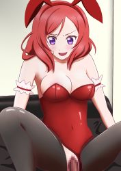 Rule 34 | 1boy, 1girl, artist name, artist request, blush, censored, clothed sex, hair between eyes, hetero, highres, indoors, looking at viewer, love live!, love live! school idol project, mosaic censoring, nishikino maki, penis, red hair, sex, short hair, smile, solo focus, vaginal