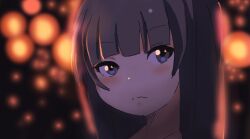 Rule 34 | 1girl, black background, black hair, blue eyes, blurry, blurry background, blush, closed mouth, commentary request, depth of field, kuro kosyou, looking at viewer, original, portrait, solo