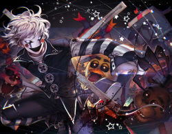 Rule 34 | 1boy, artist name, blood, bonnie (fnaf), chain, chica, claws, five nights at freddy&#039;s, five nights at freddy&#039;s 2, foxy (fnaf), freddy fazbear, glowing, glowing eyes, gradient background, kawacy, mask, personification, puppet strings, star (symbol), the puppet (fnaf), white hair