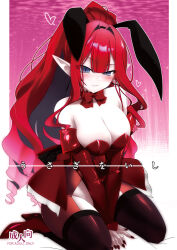 Rule 34 | 1girl, animal ears, baobhan sith (fate), blush, breasts, cleavage, comiket 102, detached sleeves, fate/grand order, fate (series), grey eyes, high heels, highres, hisame genta, large breasts, long hair, pointy ears, ponytail, rabbit ears, red footwear, red hair, red nails, thighhighs, type-moon