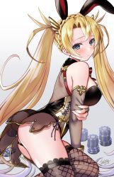 Rule 34 | 1girl, animal ears, arm support, artist name, ass, bangle, bare shoulders, black gloves, black thighhighs, blonde hair, blue eyes, blush, bracelet, bradamante (fate), bradamante (welcome bunny) (fate), braid, breasts, bridal gauntlets, coattails, fake animal ears, fate/grand order, fate (series), french braid, gloves, gold, hair between eyes, heart, heart-shaped pupils, highres, holding own arm, jewelry, lace, lace-trimmed legwear, lace trim, large breasts, leotard, long hair, looking at viewer, parted lips, playboy bunny, rabbit ears, seiru (prairie), skindentation, solo, symbol-shaped pupils, thigh strap, thighhighs, thighs, twintails, very long hair, wrist cuffs