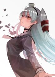 Rule 34 | 10s, 1girl, amatsukaze (kancolle), arched back, bad id, bad pixiv id, dress, highres, kantai collection, long hair, looking at viewer, sailor dress, silver hair, solo, twintails, two side up, ukimesato, yellow eyes