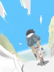 Rule 34 | 1girl, bicycle, day, ohyo, perspective, school uniform, serafuku, sky, solo