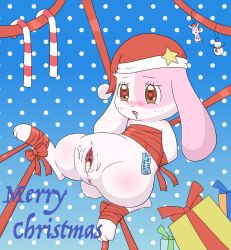Rule 34 | 1girl, artist request, brown eyes, chima, furry, furry female, happy happy clover, hat, highres, pussy, santa hat, solo, uncensored