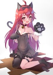 Rule 34 | 1girl, @ @, absurdres, ahoge, animal ear fluff, animal ears, animal hands, bell, black camisole, black panties, black thighhighs, blush, bow, camisole, cat ears, cat tail, eris greyrat, fake animal ears, female focus, full body, gloves, gradient hair, hair between eyes, hair bow, hands up, highres, kneeling, looking at viewer, loose thighhigh, monochrome background, multicolored hair, mushoku tensei, neck bell, open mouth, panties, paw gloves, paw pose, paw print, petite, purple hair, red eyes, red hair, sakutaishi, see-through, see-through camisole, signature, simple background, solo, string panties, tail, tail raised, thighhighs, thighhighs pull, underwear, white background