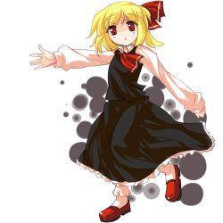 Rule 34 | 1girl, :&lt;, alphes (style), blonde hair, darkness, embodiment of scarlet devil, female focus, hair ribbon, ideolo, necktie, parody, red eyes, ribbon, rumia, short hair, solo, style parody, touhou
