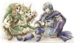 Rule 34 | 2boys, blonde hair, blue eyes, blue hair, cape, card, fire emblem, fire emblem: mystery of the emblem, fox mccloud, furry, furry male, gloves, green eyes, holding, holding card, link, male focus, marth (fire emblem), multiple boys, nintendo, playing games, pointy ears, sitting, smile, star fox, super smash bros., the legend of zelda, tiara