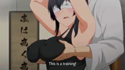 Rule 34 | animated, animated gif, arms up, blindfold, blush, grabbing another&#039;s breast, breasts, grabbing, groping, kimi omou koi, large breasts