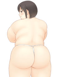 Rule 34 | 1girl, artist request, ass, black hair, blush, brown eyes, fat, female focus, fundoshi, hair ornament, hairclip, highres, japanese clothes, looking at viewer, looking back, original, short hair, smile, solo, topless, wedgie