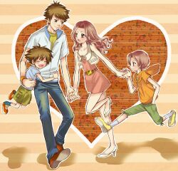 Rule 34 | belt, couple, digimon, family, heart, highres, holding hands, hug, if they mated, tachikawa mimi, yagami taichi