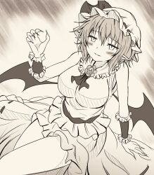 Rule 34 | 1girl, alternate breast size, breasts, erechan, large breasts, monochrome, remilia scarlet, solo, touhou, vampire, wings