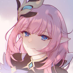 Rule 34 | 1girl, bad id, bad pixiv id, blue eyes, close-up, closed mouth, elysia (honkai impact), elysia (miss pink elf) (honkai impact), hair ornament, highres, honkai (series), honkai impact 3rd, long hair, looking at viewer, pink hair, pointy ears, portrait, shade, silence (pixiv18541142), simple background, smile, solo, white background