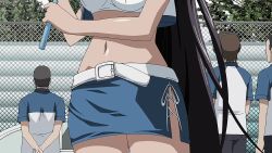 Rule 34 | 00s, 1girl, animated, ass, barefoot, belt, black hair, blush, breasts, cleavage, closed eyes, from below, hair over one eye, highres, holding, holding umbrella, ikkitousen, kan&#039;u unchou, large breasts, long hair, midriff, miniskirt, navel, nipples, open mouth, panties, panties only, race queen, skirt, strapless, tagme, tears, topless, toy, tube top, umbrella, unconscious, underwear, very long hair, video, white panties
