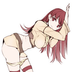 Rule 34 | 10s, 1girl, against wall, breasts, brown eyes, brown hair, cowboy shot, from side, kantai collection, large breasts, long hair, midriff, mkiiiiii, ooi (kancolle), panties, panty pull, remodel (kantai collection), school uniform, serafuku, simple background, sketch, skirt, solo, underwear, white background