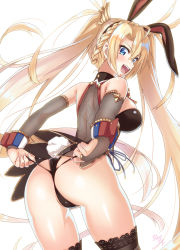 Rule 34 | 1girl, absurdres, animal ears, ass, black thighhighs, blonde hair, blue eyes, bradamante (fate), bradamante (welcome bunny) (fate), braid, fake animal ears, fate/grand order, fate (series), frilled thighhighs, frills, highres, leotard, long hair, playboy bunny, rabbit ears, rabbit tail, solo, tail, teeth, thighhighs, twintails, upper teeth only, very long hair