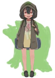 Rule 34 | 10s, 1girl, :d, anoshiras ii, backpack, bag, bike shorts, black footwear, black hair, black shorts, blush, braid, brown gloves, brown jacket, commentary request, crocs, earbuds, earphones, fingerless gloves, gloves, gridman universe, hair between eyes, highres, holding, holding earphones, hood, hood up, hooded jacket, jacket, long hair, long sleeves, looking at viewer, low twintails, open clothes, open jacket, open mouth, red eyes, sekira ame, short shorts, shorts, smile, solo, ssss.gridman, standing, treble clef, twin braids, twintails