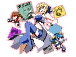 Rule 34 | 2girls, arc system works, asymmetrical wings, bare shoulders, black legwear, blonde hair, blue eyes, blue hair, blue legwear, boots, bow, breasts, brown hair, capcom, choker, cleavage, crossover, demitri maximoff, detached sleeves, dizzy (guilty gear), fingerless gloves, garter belt, garter straps, genderswap, genderswap (mtf), gloves, guilty gear, hair bow, headband, ky kiske, kyko, kyon, large breasts, long hair, m.u.g.e.n, midnight bliss, multiple girls, navel, open clothes, open mouth, open shirt, ponytail, red eyes, ribbon, ryuuri (aoithigo), shirt, shoes, skirt, smile, sol badguy, suzumiya haruhi no yuuutsu, tail, thighhighs, transparent background, twintails, vampire (game), video camera, wife and wife, wings, zettai ryouiki