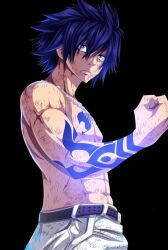 Rule 34 | abs, arm tattoo, black background, bruise, fairy tail, gray fullbuster, injury, jewelry, male focus, muscular, muscular male, necklace, tagme, tattoo, tattoo on chest, topless, topless male