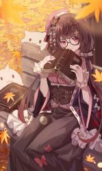 Rule 34 | 1girl, absurdres, blush, book, brown hair, cat, colored tips, corset, dress, glasses, highres, imi (virtuareal), looking to the side, multicolored hair, nijisanji, pale skin, pink hair, pocket watch, stuffed toy, twintails, virtual youtuber, virtuareal, watch