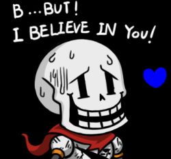 Rule 34 | 1boy, armor, bad id, bad pixiv id, battle damage, black background, chibi, english text, grin, gyate gyate, heart, lowres, male focus, papyrus (undertale), portrait, scarf, simple background, skeleton, smile, solo, source quote, spoilers, sweat, undertale, upper body, yaruky