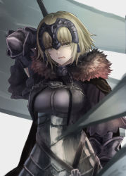 Rule 34 | armor, bad id, bad pixiv id, breasts, fate/grand order, fate (series), headpiece, highres, jeanne d&#039;arc (fate), jeanne d&#039;arc alter (avenger) (fate), jeanne d&#039;arc alter (fate), k ryo, large breasts, looking at viewer, parted lips, short hair, solo, white hair, yellow eyes