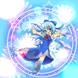 Rule 34 | 1girl, bad id, bad pixiv id, blue eyes, cirno, dress, embodiment of scarlet devil, female focus, gradient background, highres, mashiron, solo, touhou