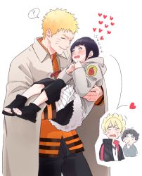 Rule 34 | 2boys, 2girls, aged down, black hair, blonde hair, carrying, facial mark, family, father and daughter, father and son, hyuuga hinata, manly, mother and daughter, mother and son, multiple boys, multiple girls, naruto, naruto (series), princess carry, shigegigi, short hair, simple background, time paradox, uzumaki boruto, uzumaki himawari, uzumaki naruto
