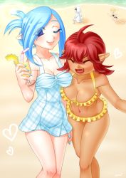 Rule 34 | 1boy, 3girls, ahoge, alternate hairstyle, ass, asymmetrical docking, beach, bent over, bikini, black bikini, blonde hair, blue dress, blue eyes, blue hair, blush, breast press, breasts, chasing, checkered clothes, checkered dress, cleavage, closed eyes, collarbone, couple, curvy, dark skin, dress, facial mark, fang, flamberge (kirby), food, francisca (kirby), fruit, glass, hair bun, hair over one eye, hand on another&#039;s back, happy, heart, highres, hime cut, hood, hooded robe, hyness, juice, kirby: star allies, kirby (series), knees, kuromura gin, looking at viewer, multiple girls, nail polish, navel, nintendo, open mouth, personification, pointy ears, ponytail, red hair, robe, running, sidelocks, single hair bun, small breasts, smile, spaghetti strap, straw, summer, swimsuit, tareme, thighs, thong, thong bikini, tropical drink, yellow bikini, yuri, zan partizanne
